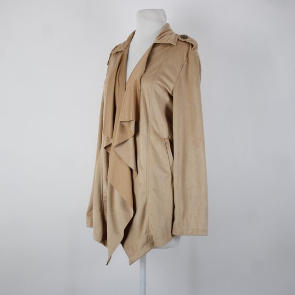 Wet Seal $40 Sz M Tan Waterfall Faux Suede 100% Polyester Wrap Sweater - Picture 7 of 16